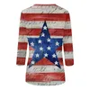 Womens T Shirts Women Shirt American Flag Print Round Neck 3/4 Sleeve Independence Day 4th Of July Tops Female Loose Patriotic T-shirts