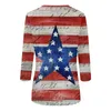 Womens t Shirts Women Shirt American Flag Print Round Neck 3/4 Sleeve Independence Day 4th of July Tops Female Loose Patriotic T-shirts