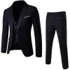 Herren 3-teiliges Set Designer Slim Sets Hochzeit Party Blazer Business Trauzeuge Hosen Weste Anzüge (Anzug Weste Hose)