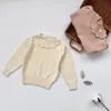 2024 Baby Mädchen Pullover Herbst Kleinkinder Kinder Gestrickte Pullover Tops Koreanischen Stil Reine Farbe Rüschen Kragen Baby Mädchen Pullover 231228