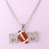 HS05 Gift de la fête des mères Zinc Alloy Crystal Football Mom Pendent avec une chaîne de blé Collier de fermoir à homard 283