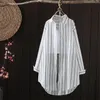 Blusas femininas listradas impressas camisa de lapela feminina protetor solar de peito único roupas superiores de comprimento médio