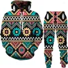 Homens Tracksuits Estilo Étnico 3D Impresso Homens Mulheres Tracksuit Define Casual Hoodie Calças 2 Peças Oversized Pulôver Moda Roupas