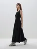 Casual klänningar fsle svart stickad klänning för kvinnor höst vinter 2023 tvådelar lapptäcke kausal lös