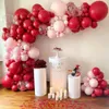 177Pcs Matte Pastel Pink Ruby Red Balloon Garland Kit Set Transparent Bubble Globos Valentine Wedding Balloons Home Party Decors 231227