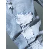 Heren gescheurde herfstontwerper slim fit zwart blauwe denimbroek Mannelijke jeans Distressed vernietigde broek