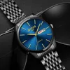Zegarstka na rękę fajne matowe czarne niebieskie stalowe zegarek Mężczyźni Auto Data Tydzień Funkcjonalny Business WristWatch dla mężczyzny 2021 zegarki TOP307T