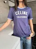 Women's Tanks & Camis designer Ce Early Spring New Color Blocked Letter T-shirt with Blueberry Jam Flavor, Fashionable and Versatile Round Neck Short Sleeve T-