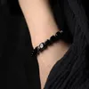 Trendy beschermingssteen kubieke zwarte obsidiaan armband met handgemaakte antieke koperen accessoires sieraden voor mannen en vrouwen Beaded250n