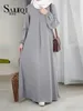 Roupas étnicas de mangas compridas moda abaya vestido abaya casual lantejol sólido