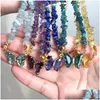 Ожерелья с подвесками 5-8 мм, иррегар, аметист, малахит, натуральный кристаллический камень, ожерелье, ожерелье из бисера, бабочки, колье для Wom Dhgarden Dhc5Q