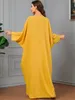 Abbigliamento etnico Nastro Trim Scollo a V Manica a pipistrello Abaya Abito per le donne Corban Eid Al Adha Oversize Arabo Dubai Turchia Vestaglie 2024