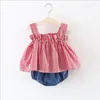 Ensemble de vêtements bébé filles 2023 Summer Fashion Plaid Suit Kids 2 pièces Vêtements Toddler Robe tenues