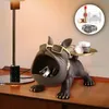 Ornamento de perros Big Big Bulldog Bulldog Butler Storage Butler con bandeja de decoración de escultura de resina animal decoración de mesa nórdica 2312227