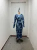 2024 Designer Sukienki Maxi Kobiety z długim rękawem sukienka Bodycon Spring Sexy Tieb Dye Sukienka Y2K Nocna impreza noszenie zbiorcze Hurtowe ubranie 10486