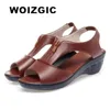 WOIZGIC Donna Vecchia Madre Laides Sandali Femminili con Plateau Scarpe in Pelle PU Antiscivolo Spiaggia Estate Fresca con Cerniera Taglia 35-41 PGP-1153 231227