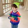 3852 Baby Kids Hoodies Korean Autumn Sweatershirt Rainbow Striped Pullover for Boys and Girls Long Sleeve Loose Tops 231228