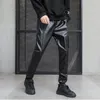Idopy Men's Autumn Faux Leather Joggers Harem Pants Hip Hop Ankle Cuffed Elastic Midje Drawstring PU Stretchy Trousers for Man 231228