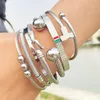 18k Gold Color Cable Wire Round Charm Cuff Bracelet for Women Unisex Stainless Steel Love Bangle Sets Classic Jewelry 231227