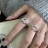 Klusterringar 925 silverpläterad bowknot hjärta justerbar storlek ring för kvinnor flickor punk hiphop juveler gåvor tillbehör jz865
