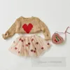 San Valentino set di vestiti per bambini ragazze amano cuore maglione lavorato a maglia pullover paillettes gonna in tulle di pizzo 2 pezzi abiti da principessa per bambini Z6376