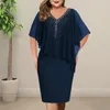 Casual Dresses Women Plus Size Mini Dress V Neck Chiffon Sequins Solid Color Batwing Sleeve Asymmetric Vestidos Mujer 2023