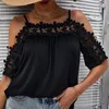 Damesblouses Dames Zomer Top Bloem Applique Off-shoulder Spaghettibandjes Uitgeplooid Dress-up Patchwork Kanten T-shirt Kleding