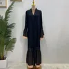 Vêtements ethniques Open Abaya pour les femmes Sleeve Islamic Dubai Kimono Cardigan Musulman Long Dress Party Tentifit Ramadan Eid Modesty Black