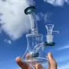 Liten Glass Hookah Dab Rigs Recycler Oil Rig Bubblers Blue Purple Bong Water Pipes med 14 mm fog