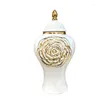 Storage Bottles Golden Rose Relief Ceramic Jar Gold-plated General Tank Ginger Desktop Jewelry Organizer Box Cosmetic Container