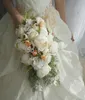 ローズペーニーブライダルカスケードブーケウェディングブーケ花嫁の女の子の花ホームパーティー装飾偽のテーブルフラワーホワイトピンク3202885