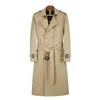 Super Long Windbreaker Rainproakt Trench Coat Mens Honey Yellow Cotton Polyester Classic British Fashion Raincoat 231227