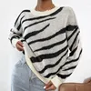 Kadın Sweaters Fashion Zebra Desen Külot Örme Süveter Kadınlar Sonbahar Kış O yaka Çizelgesi Sıradan Gevşek Uzun Kollu Giysiler 28483