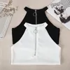 Camisoles tanques feminino streetwear cor sólida colheita topo feminino com nervuras halter zíper gyaru camisola barco pescoço sem mangas roupas