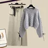 Work Dresses Large Women's Winter Set 2023 Korean Sweater High Waist Slim Half Skirt Two Piece Matching Setsskirt