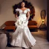 Plus taille illusion Trumpet Robe de mariée pour la mariée sirène Aso Ebi Sheer Neck Long Long Sleeves Perfin Lace Bridal Bridal Bridal Style African Country Style CDW179