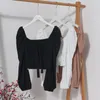 Blouses Femmes Printemps Arrivée Blouse Pour Femmes Col Carré Plis Longue Manches Bouffantes Arc Chemises Skinny Français Chic Femme Blusa Drop