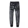 Idopy Pantaloni da uomo in ecopelle autunno autunno Pantaloni stile harem Pantaloni hip-hop con risvolto alla caviglia Elastico in vita con coulisse PU Pantaloni elastici per uomo 231228