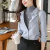 Blusas femininas primavera outono elegante moda manga longa blusa senhoras cor sólida all-match cardigan camisa feminina simples botões topo