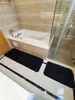 Alfombra de baño a rayas con borde de estilo geométrico retro, antideslizante, impresa, popular en Europa y América, alfombra de baño antideslizante, alfombra de baño de 2 piezas