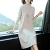 Casual Dresses Autumn And Winter Half High Neck Loose Waist Sweater White Dress Women's Long Versatile Knitted Female Pullover