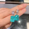 PANSYSEN – boucles d'oreilles Vintage en argent Sterling 925 véritable, Paraiba, Tourmaline, émeraude, diamant, pierres précieuses, pendantes, bijoux fins pour femmes, 246N