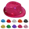 Luzes led jazz chapéus bonés piscando lantejoulas para adultos crianças brilho balde chapéu festa de aniversário venda 11 cores sólidas