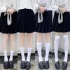 女性の靴下4サイズの黒い白いソイルドカラー長いロリータ膝の太ももの高さストッキングレディースガールズ