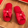 Slippers Four Seasons Can Wear Wedding Atmosphere And Jubilation Soft Comfortable Shoes Big Red Bow Couple