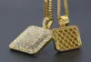 Hip Hop Men039s Collana con pendente quadrato con strass Gold Filled blingbling licenza Fascino catena cubana per uomo HipHop Je4187276