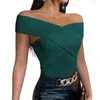 Kvinnors T-skjortor Kort ärm Women Blus Cross-Pit Strip Polyester Fiber Off Shoulder Top för Daily Wear Summer Tank Tops Streetwear