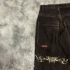 JNCO Y2K Hip Hop Retro Gráfico Bordado Baggy Jeans Calças Pretas Homens Mulheres Novo Haruku Gótico Cintura Alta Calças Largas