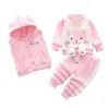 Inverno frio crianças conjunto menino menina engrossar pelúcia quente dos desenhos animados urso colete superior calça 3 pçs para crianças roupas de bebê 231228