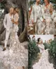 Champagne Robes de mariée sirène en dentelle 3D Floral appliquée Hollow Back Half Long Manches Boho Robe plage de taille plus taille Robes de mariée C4849138